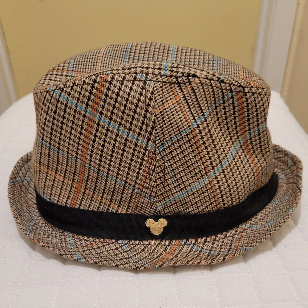 Disney Parks Mickey Mouse Brown Blue‎ Orange Houndstooth Fedora Hat Grandpacore